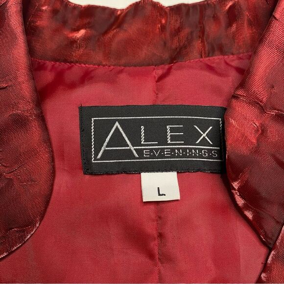 Alex Evenings Iridescent Wrap Jacket Top Beaded Frog Closure Red Holidays Sz L - Picture 14 of 15